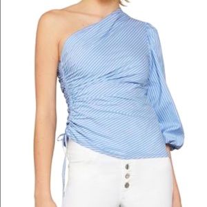 New BCBG One shoulder ruched striped top
